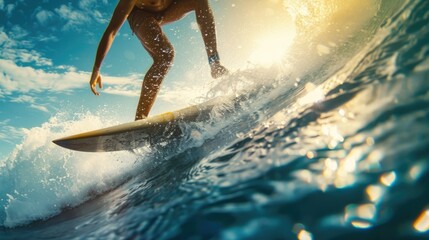 A man riding a surfboard on top of a wave. Perfect for sports and travel concepts