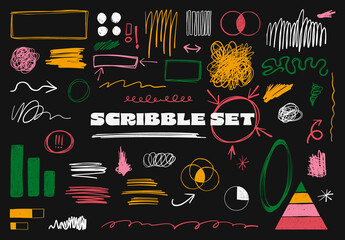 Set of Vector Hand Drawn Scribble Elements