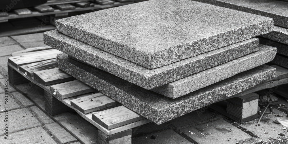 Poster a pile of concrete blocks on top of a wooden pallet. can be used for construction projects