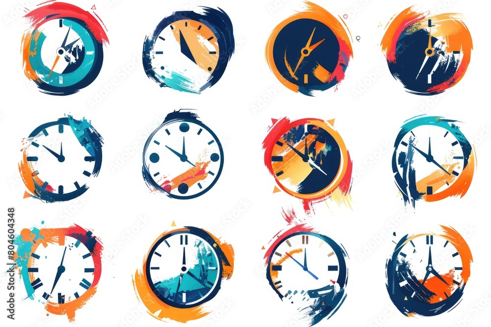 Aufkleber a collection of nine different colored clocks. great for time management concepts