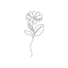 Vector continuous one simple single abstract line drawing of Flower isolated on a white background