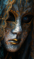 Vertical recreation of woman eyes behind a venetian carnival mask	