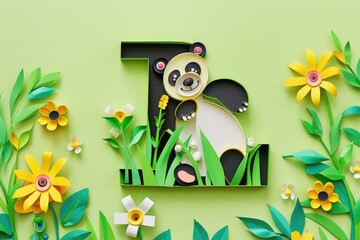 A cute panda bear among colorful flowers. Perfect for nature-themed designs
