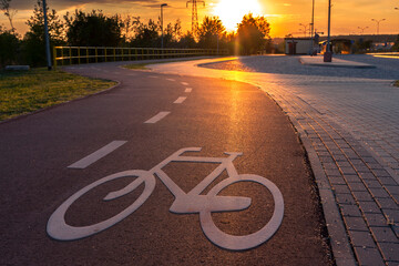 Bicycle path in the city marked with a bicycle symbol