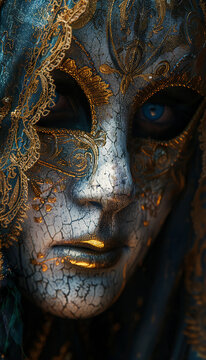 Vertical recreation of woman eyes behind a venetian carnival mask	