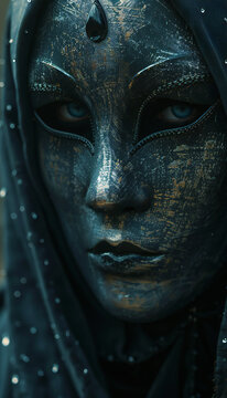 Vertical recreation of eyes behind a venetian carnival mask	