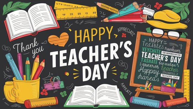 Happy Teacher's day greeting card design with lettering and geometric shapes. Vector illustration for cards, prints etc
