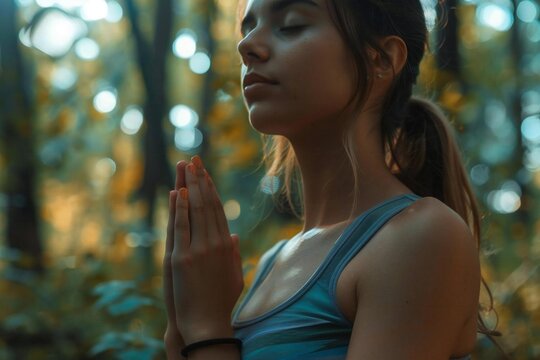 Closeup yoga in nature: mindfulness meditation for serenity