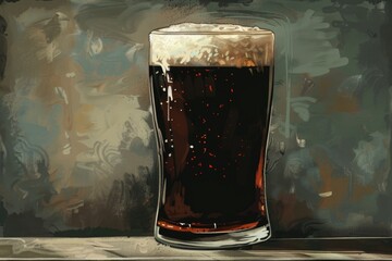 A painting of a glass of beer on a table. Suitable for pub or brewery advertisements