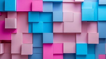 A colorful wall made of pink and blue blocks
