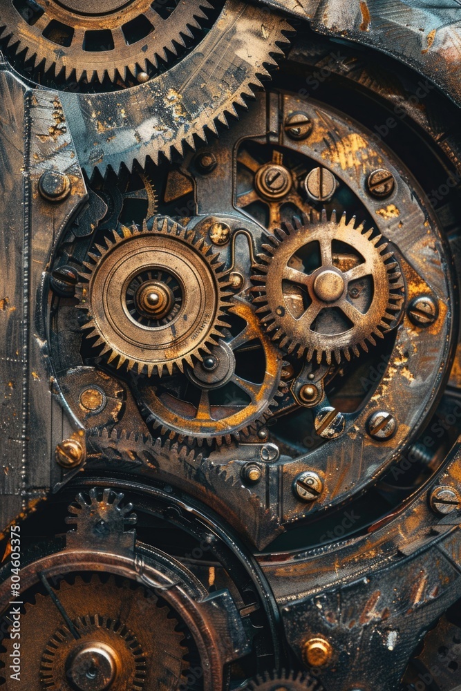Aufkleber Detailed close up of a clock with multiple gears. Ideal for illustrating time management concepts