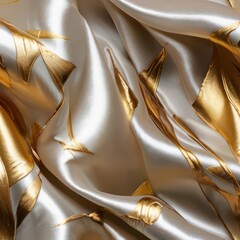 A background with silk white fabric luxurious gold, textures, vivid colors reflect generative AI.