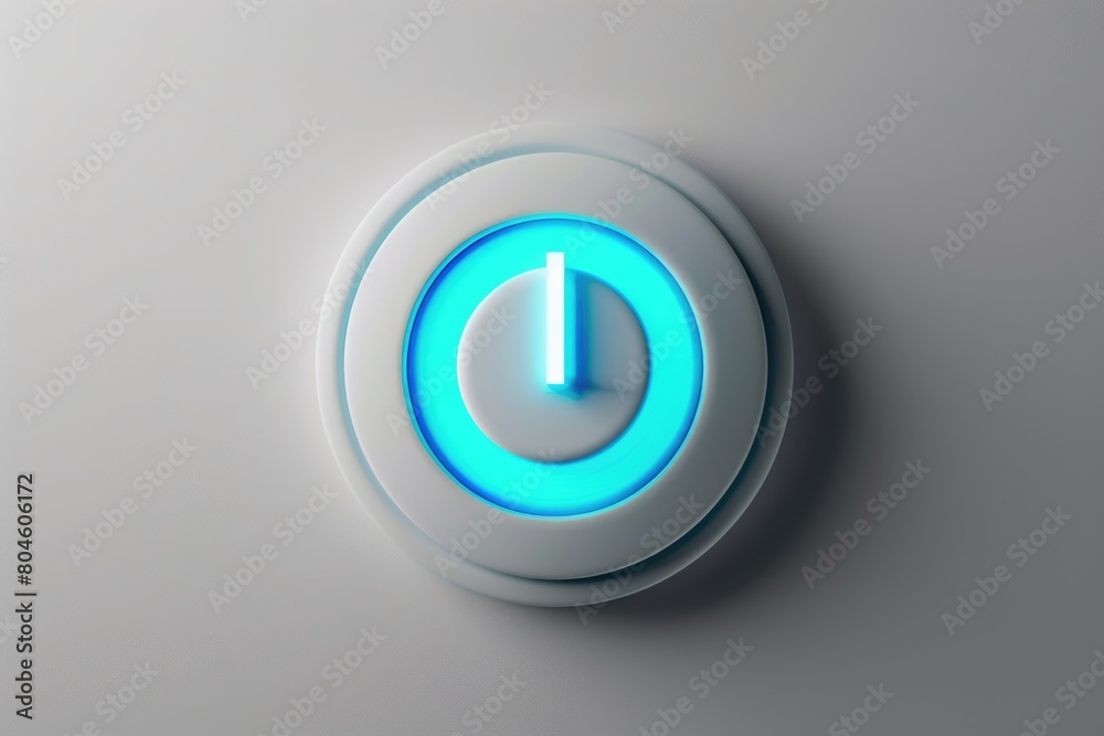 Poster A white button with a blue light illuminated on it. Suitable for technology and electronics concepts