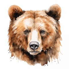 Brown bear. Forest animal clipart. Watercolor illustration. Generative AI. Detailed illustration.
