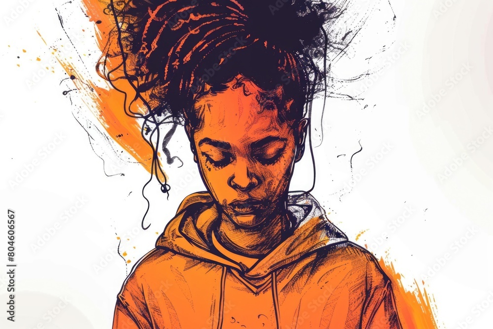 Poster detailed drawing of a person using a cell phone. suitable for technology concepts