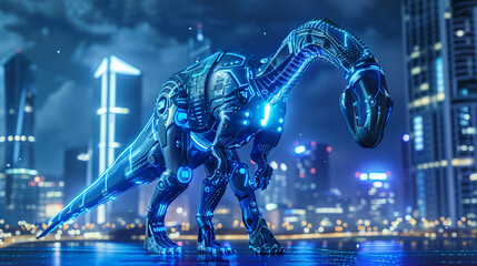 Fototapeta premium Futuristic Dinosaur in Neon City