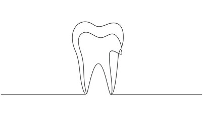 Vector continuous one simple single abstract line drawing of  tooth dental clinic and care concept