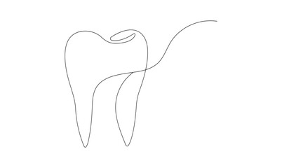Vector continuous one simple single abstract line drawing of  tooth dental clinic and care concept
