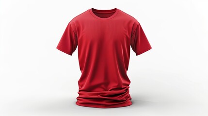 Isolated mockup template of a blank fashion t-shirt in red color, displayed on a white background for customization.