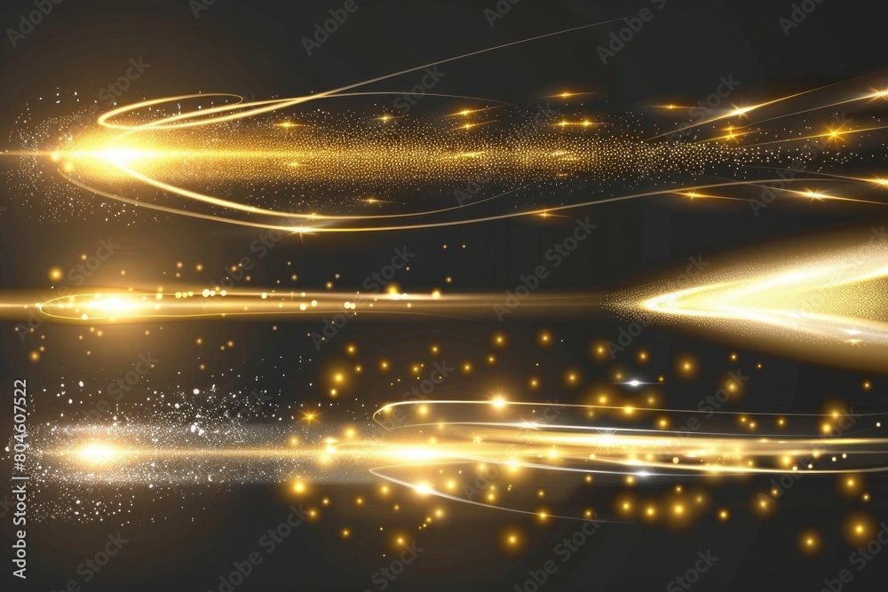 Poster A set of glowing lights on a dark black background. Perfect for adding a touch of magic to your designs