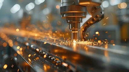 Showcasing precise CNC laser welding with cutting-edge manufacturing technology and skilled craftsmanship. Concept CNC Laser Welding, Cutting-Edge Manufacturing Technology, Skilled Craftsmanship