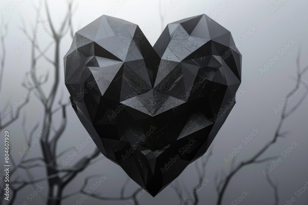 Poster A heart-shaped object hanging from a tree, perfect for romantic designs