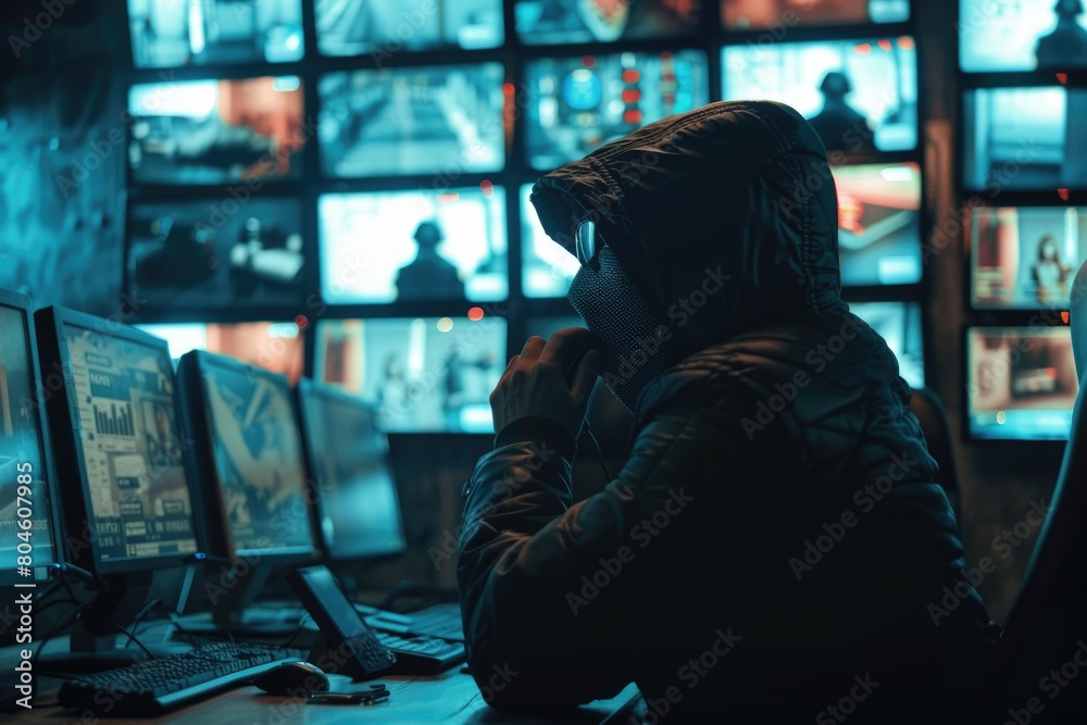 Aufkleber person in a hoodie sitting in front of a computer, suitable for tech concepts