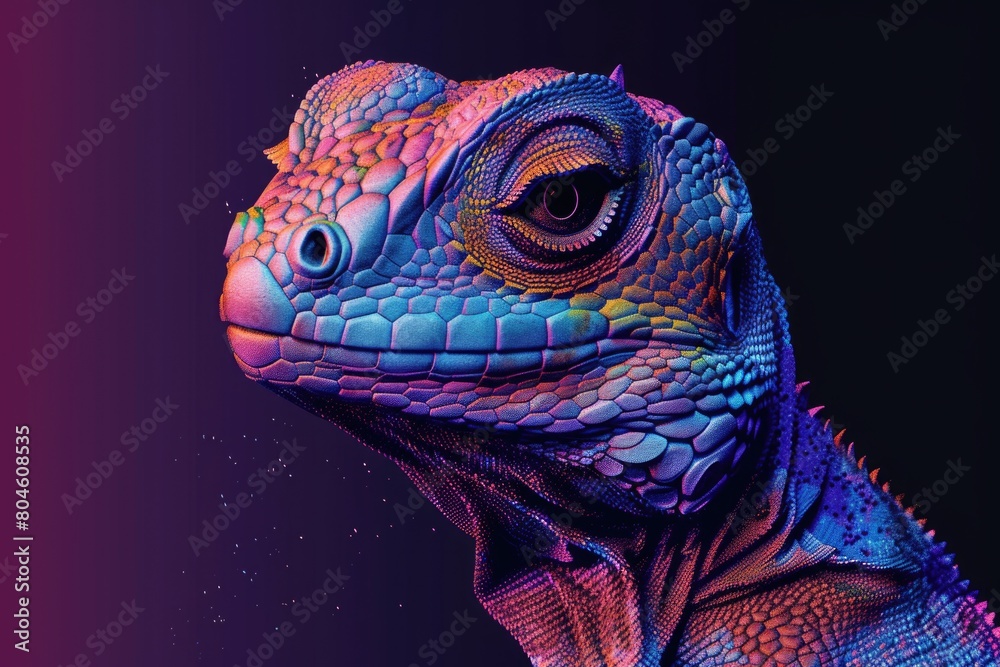 Poster close up of a lizard's face on a black background. perfect for reptile enthusiasts