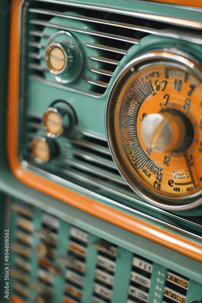 Poster An up-close view of an old-fashioned radio. Perfect for retro design projects