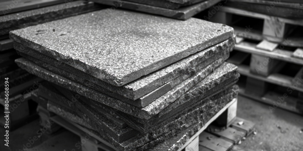 Poster A pile of concrete blocks stacked on top of each other. Suitable for construction and industrial concepts
