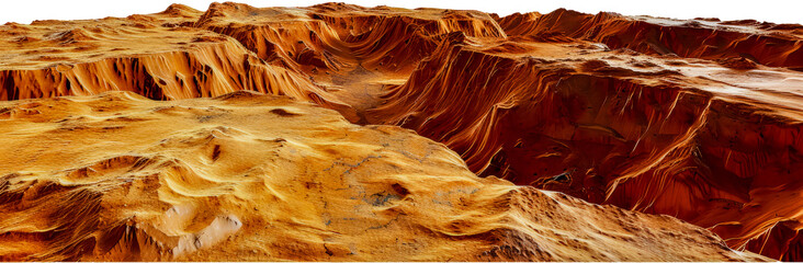 Martian landscape with red sand dunes cut out on transparent background