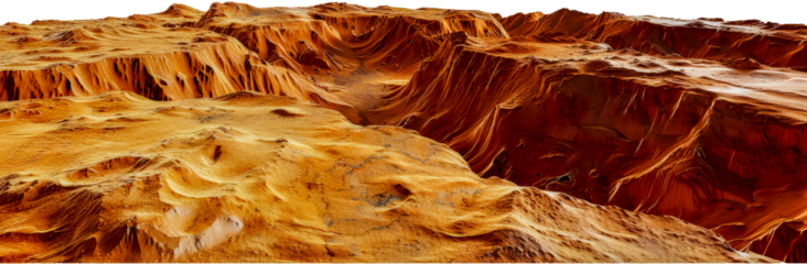 Martian landscape with red sand dunes cut out on transparent background