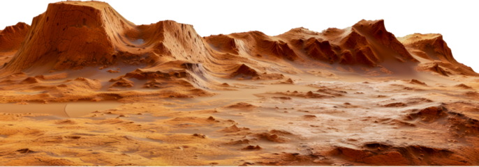 Martian landscape with red sand dunes cut out on transparent background