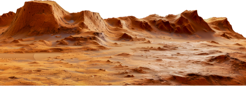Martian landscape with red sand dunes cut out on transparent background