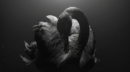   A black-and-white image of a bird with its head slightly tilted and beak agape - obrazy, fototapety, plakaty