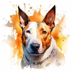 Bull terrier. Miniature bull terrier dog clipart. Watercolor illustration. Generative AI. Detailed illustration. - obrazy, fototapety, plakaty