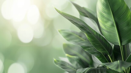 Obraz premium A tight shot of a green leafy plant against a softly blurred backdrop, illuminated by a bolt of light in the distance