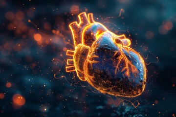 A visually stunning image of a neon glowing heart that appears to float amidst a starry space-like background