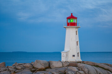 The historic Peggy's Cove Lighthouse in Nova Scotia, Canada.