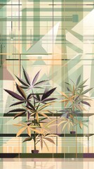 Stylized illustration of marijuana plants with a muted pastel background/foreground