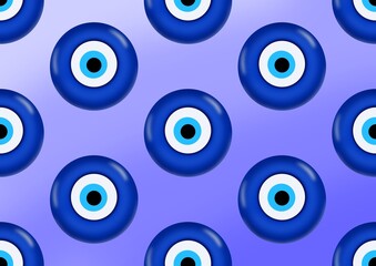 A charm against the evil eye. Eye. Blue charm. Necklace. Blue eye. Amulet pattern. Blue background