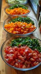 Assorted Chopped Vegetables in Bowls for Meal Prep