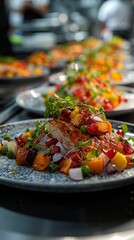 Gourmet Grilled Fish Dish with Fresh Garnish