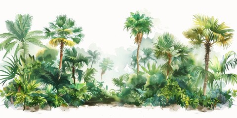 Vibrant Tropical Landscape with Diverse Palm Trees Generative AI