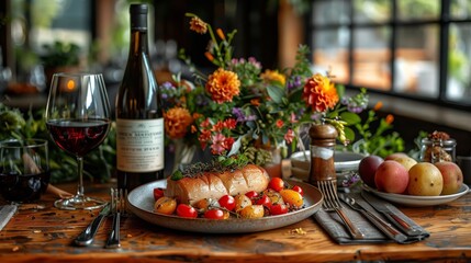 Elegant vegan cuisine served on a beautifully styled rustic table