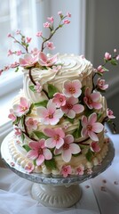 Elegant Floral Wedding Cake on Display