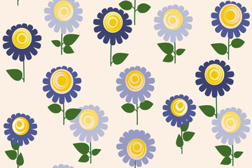 Floral pattern with blue cartoon daisies. Vector illustration for children textile, wallpaper, fabric design