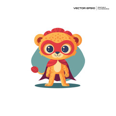 Fototapeta premium cute lion wearing a super hero costume, character, mascot, logo, design, vector, eps 10