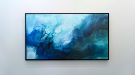 Contemporary Blue and Green Oil Art on White Gallery Wall