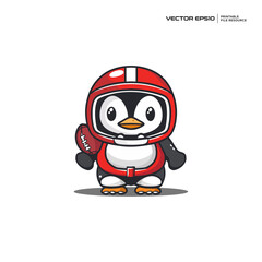cute penguin sport rugby, character, mascot, logo, design, vector, eps 10